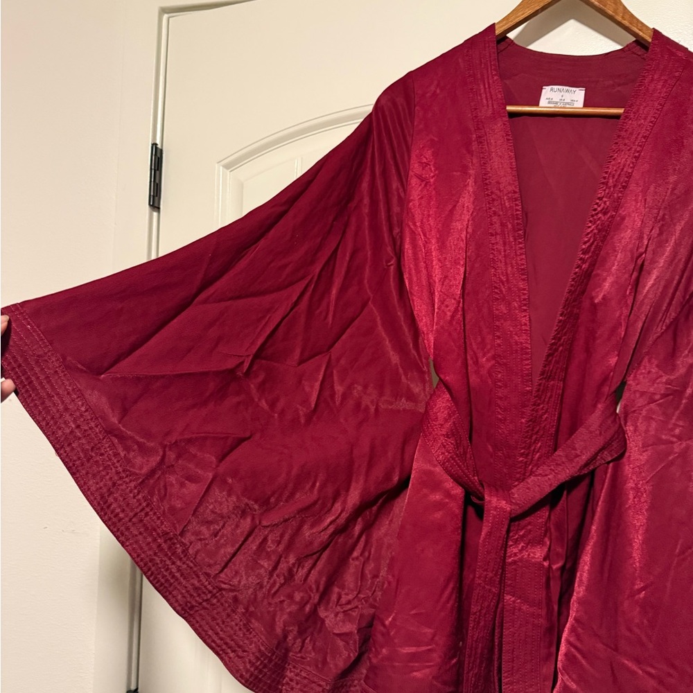 Runaway the Label Deep Red Kimono wrap Top - Picture 2 of 7